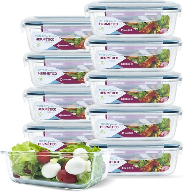 Kit 10 Potes Herméticos de Vidro MULTIFUNCIONAL + 10 Copos de Brinde