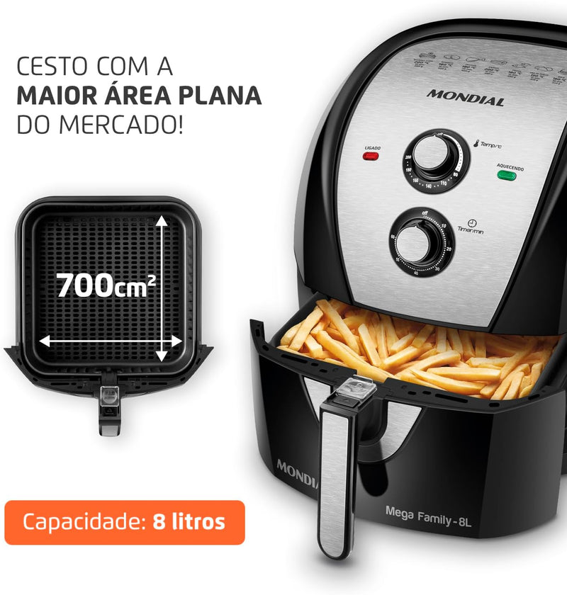 Fritadeira Sem Óleo Air Fryer 8L, Mondial Antiaderente, 1900W, - AFN-80-BI