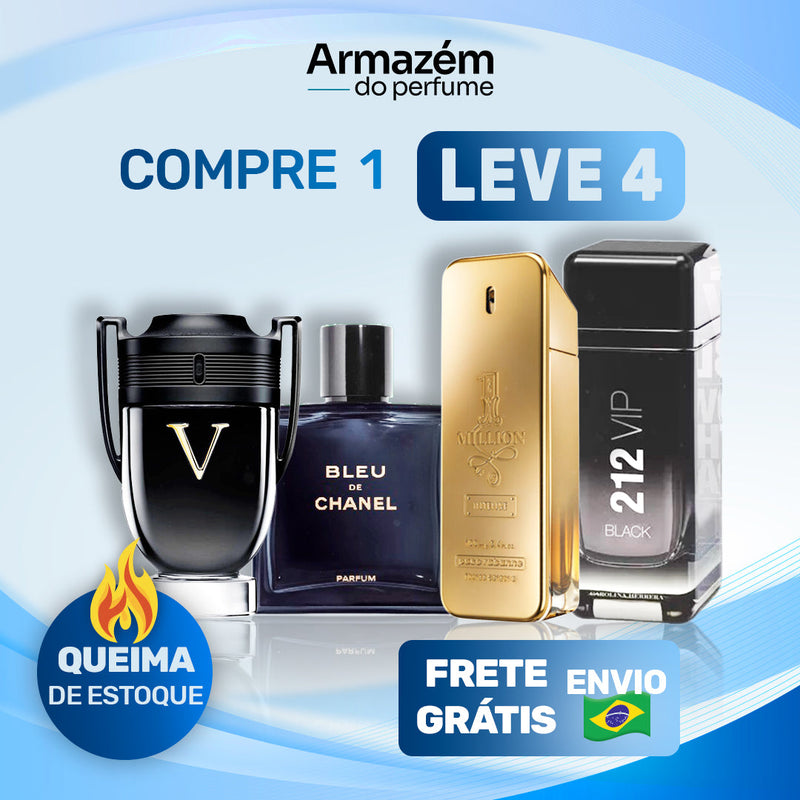 4 Perfumes Masculinos Importados (100ml) - 1 Million | 212 | Invictus | BLEU