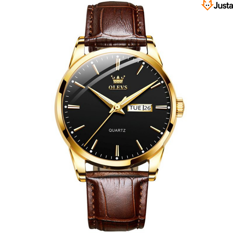Relógio Masculino de Couro Golden Lupus -  Resistente a Água