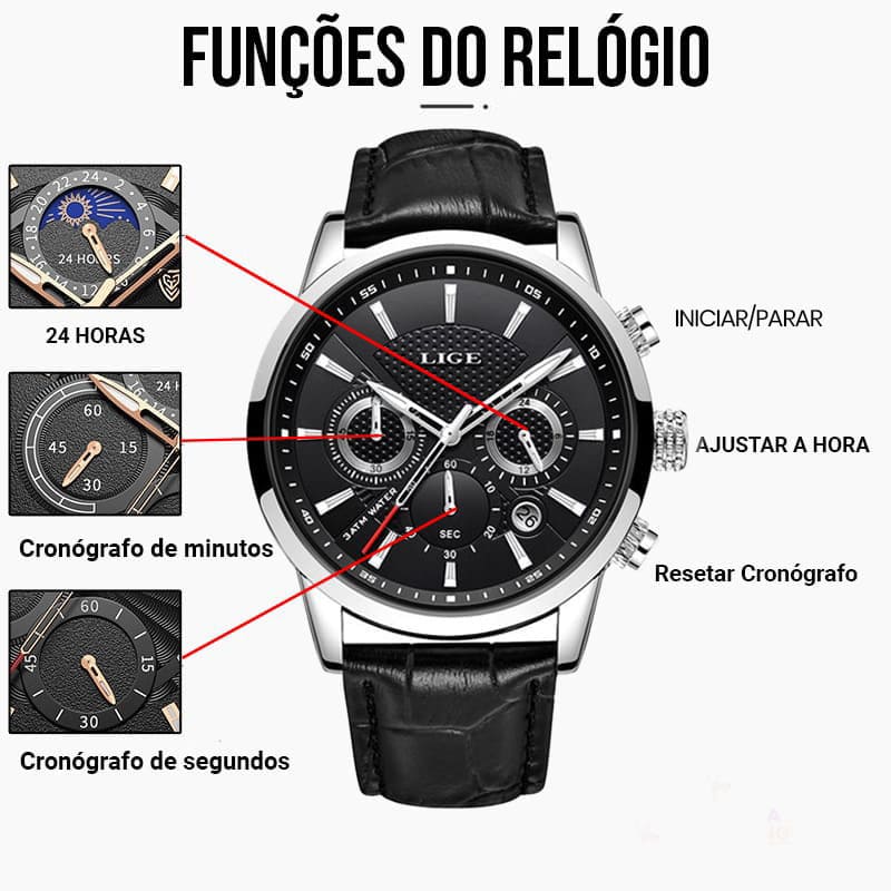 Relógio Masculino ExecutiveTime - Elegância em Couro, Design Moderno e Resistente à Água