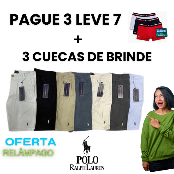 (PAGUE 3 LEVE 7) Bermudas Ralph Lauren 100% Sarja Premium - Últimas Unidades