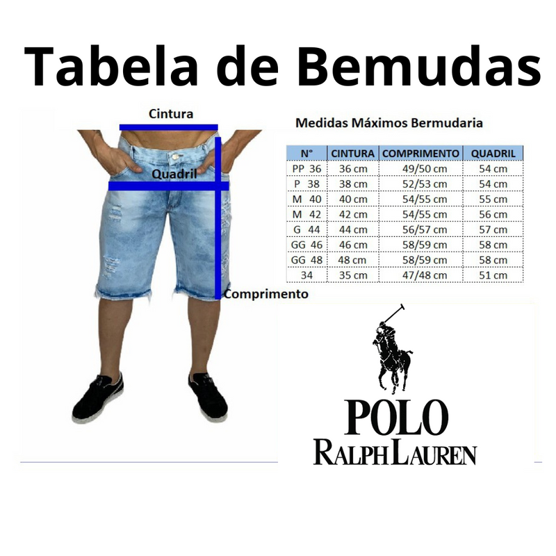 (PAGUE 3 LEVE 7) Bermudas Ralph Lauren 100% Sarja Premium - Últimas Unidades