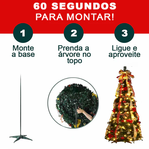 Árvore de natal dobrável | Completa com bolinhas, pisca pisca e fitas + BRINDE EXCLUSIVO DE BLACK FRIDAY