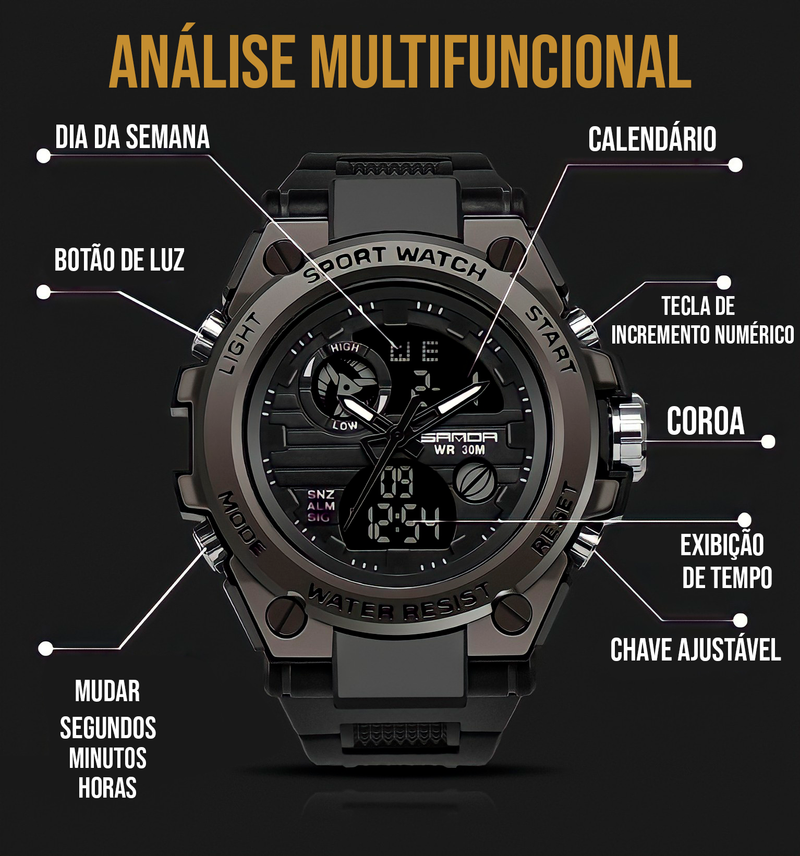 Relógio Masculino de Quartzo SANDA™ Sports - À Prova d'água e de Choque