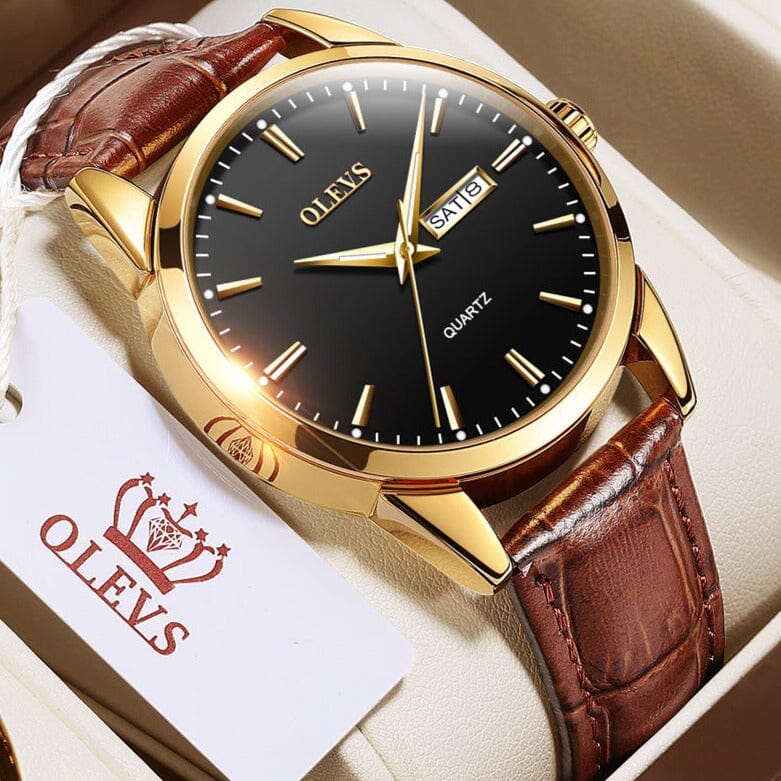Relógio Masculino de Couro Golden Lupus -  Resistente a Água