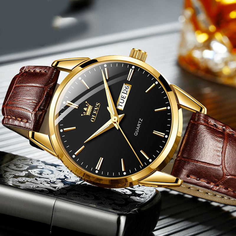 Relógio Masculino de Couro Golden Lupus -  Resistente a Água