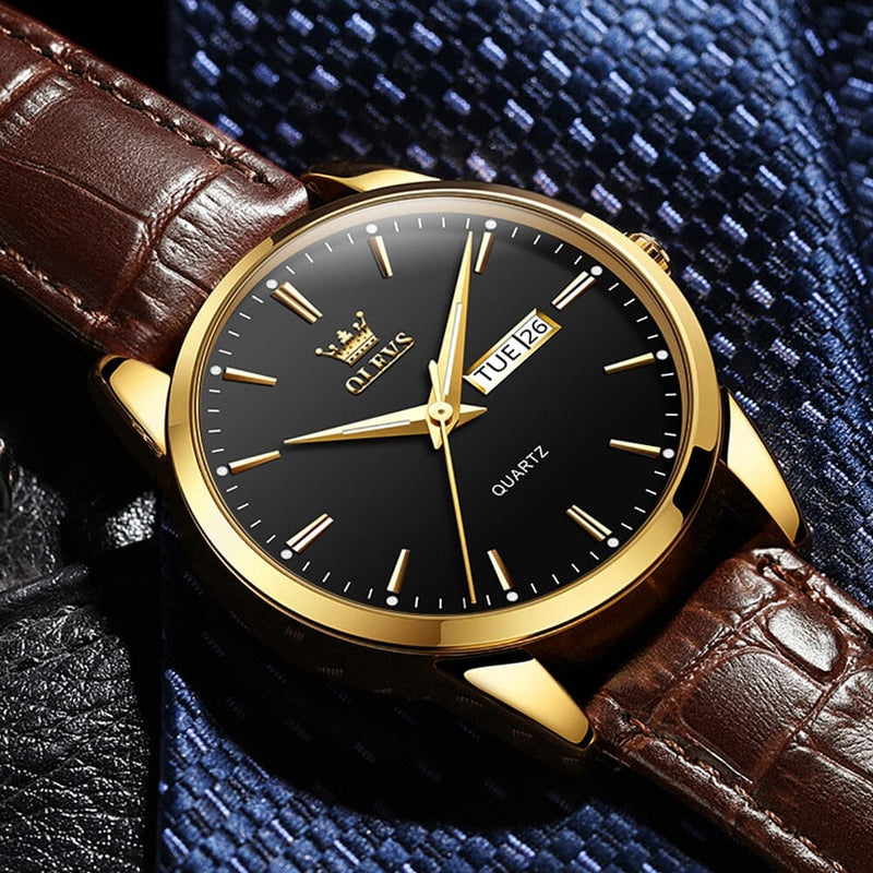 Relógio Masculino de Couro Golden Lupus -  Resistente a Água